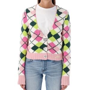 GANNI Argyle V Neck Cardigan